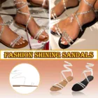 Сандалии женские в стиле ретро, мягкие босоножки с кристаллами, модная повседневная пляжная обувь, плоская подошва, богемный стиль, большие размеры, на лето