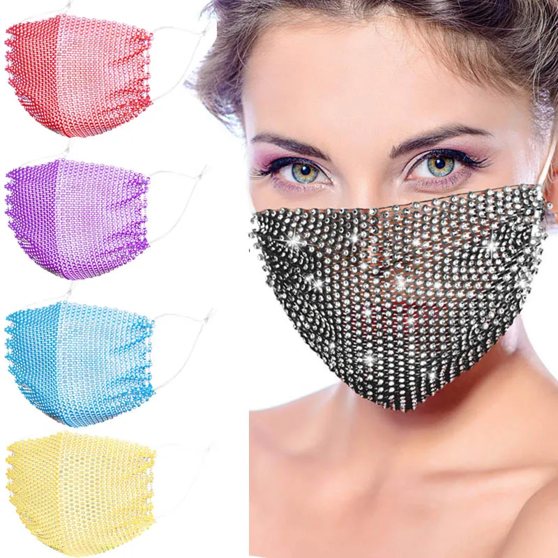

New Shiny Crystals Face Masks Fashion Breathable Washable Masks for Women Girls Masquerade Party Accessories Masque Mascarillas