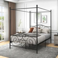Queen/Full/Twin 2 Sizes Metal Canopy Bed Frame W/ Vintage Style Headboard&Footboard Sturdy Steel Holds 400lbs Easy DIY Assembly