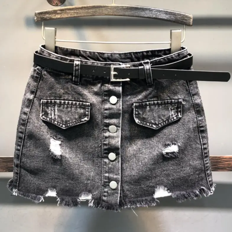 

2022 summer new single-breasted anti-light denim skirt women package hip mini jeans skirt