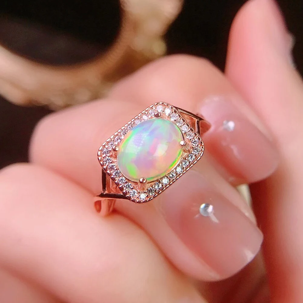 High Quality Natural Ethiopia Opal Engagement Ring 925 Silver Real Rainbow Fire Opal Women Man Rings For Gift