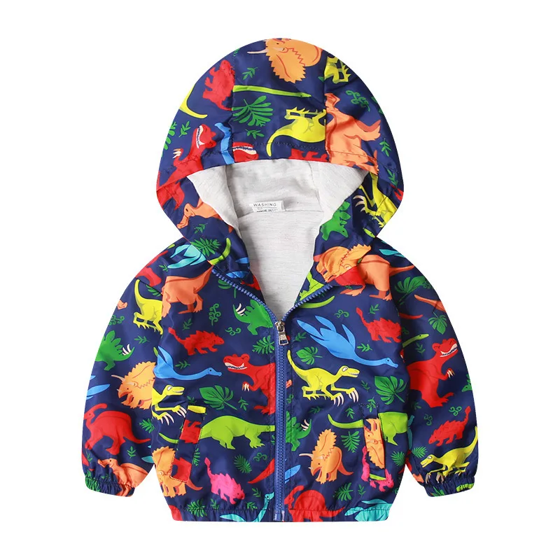 

Детская одежда, куртки для мальчиков, новая стильная детская ветровка с капюшоном, Детская куртка с принтом динозавра для маленьких мальчик...