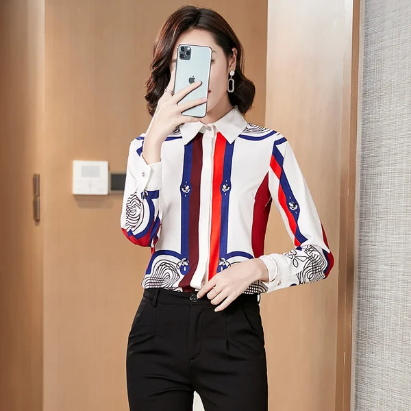 Женские винтажные топы с цветочным принтом шифоновая Повседневная Блузка