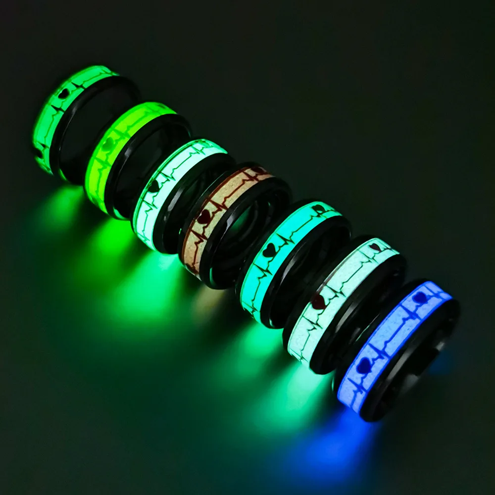 

Fashion Stainless Steel Luminous Finger Ring For Women Men Glowing In Dark Heart Couple Wedding Bands Jewelry Gift Accessories