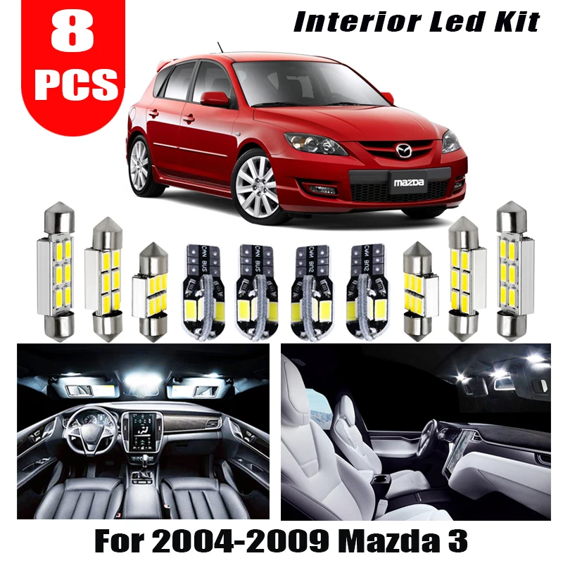 Светодиодный светильник для салона автомобиля 8x Белый Canbus 2004 2005 2006 2007 2008 2009 Mazda 3 Map