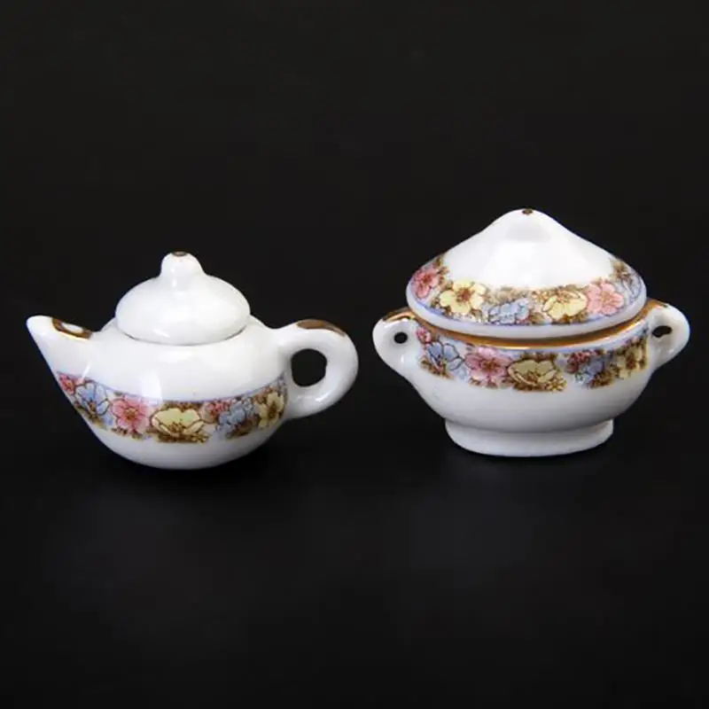 Миниатюрный чайный набор 40 шт. 1:12 кукольный домик столовая посуда фарфоровый