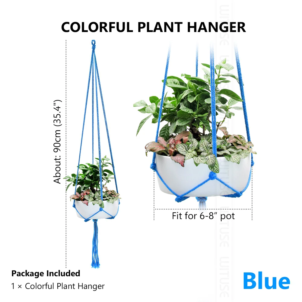Blue 90cm Ручная работа, красочные вешалки для макраме для растений, декор для балкона, веревка, корзина, вешалка для улицы, цветок, хлопок, 4 ноги, подвесной горшок, комнатный, для помещений - Цвет: Blue 90cm