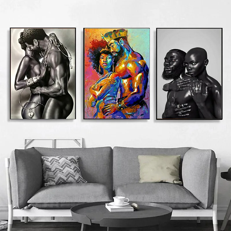 

Naked Black Couple Oil Painting Perfect Lovers Canvas Posters and Prints Cuadros Wall Pictures For Living Room Decor Frameless