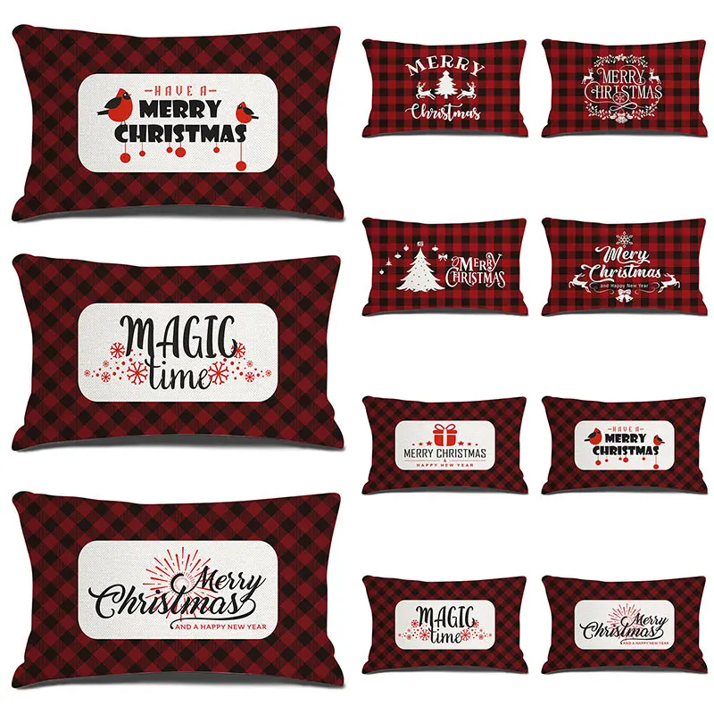 

Christmas Cushion Cover 30x50 Pillowcase Lattice Letter Printed Sofa Cushions Decorative Throw Pillow Home Decor Pillowcover