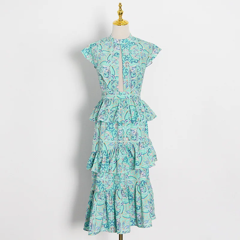 

2021 Spring and Summer Women's New Sexy Floral Printing and Dyeing Dignified Goddess Scheming Cake Mid-Length Dress