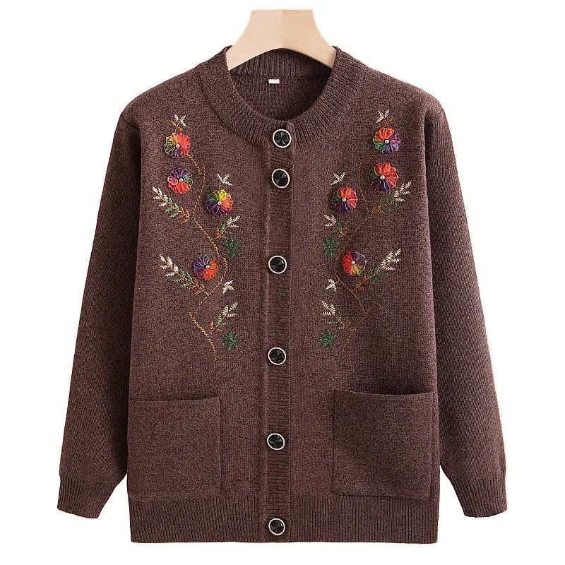 Кардиган для пожилых женщин женский осенний трикотажный свитер кофты мам