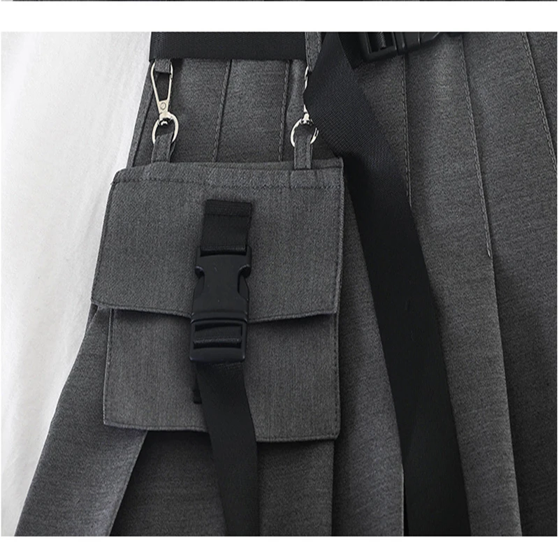 

Womens Streetwear Tooling Half-length Pleated Skirt Safari Black Short Skirt Fashion High Waist Harajuku Women Skirts