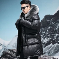 leather jacket men cow leather jacket thick winter fox fur collar hooded mens duck down coat jaqueta de couro 31 8818008m2 yy573