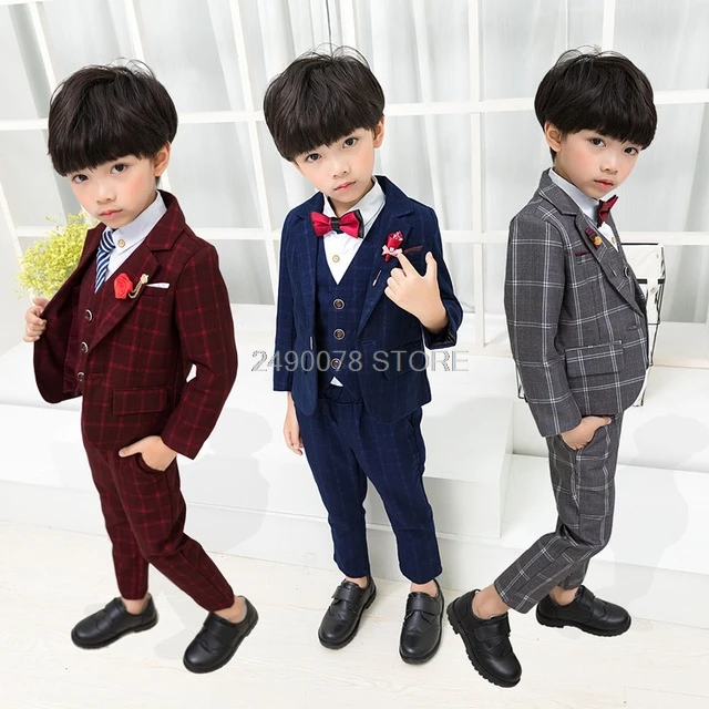 Свадебный костюм с цветочным рисунком для мальчиков Деловой смокинг детей