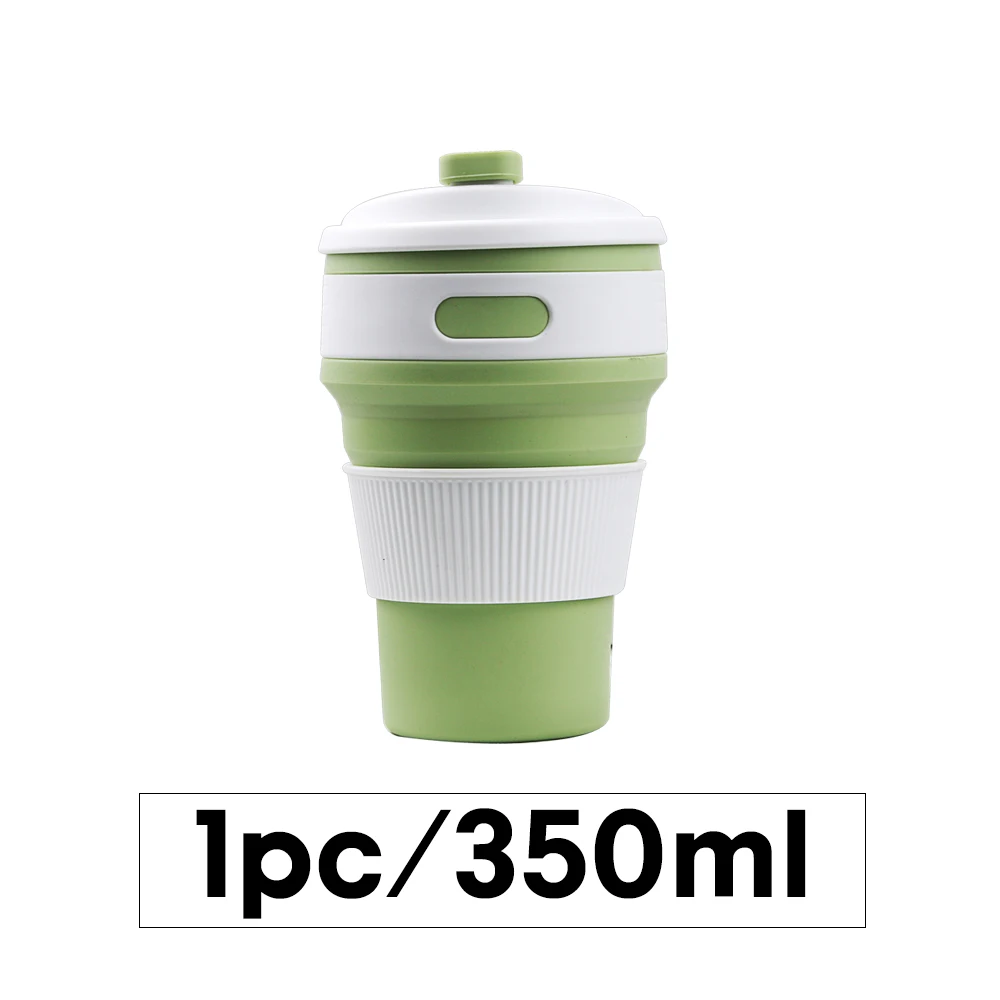 green 350ML 350ml collapsible coffee silicone cup with Lid folding water tea cup reusable travel Drinkware BPA free eco friendly make health - Цвет: green 350ML