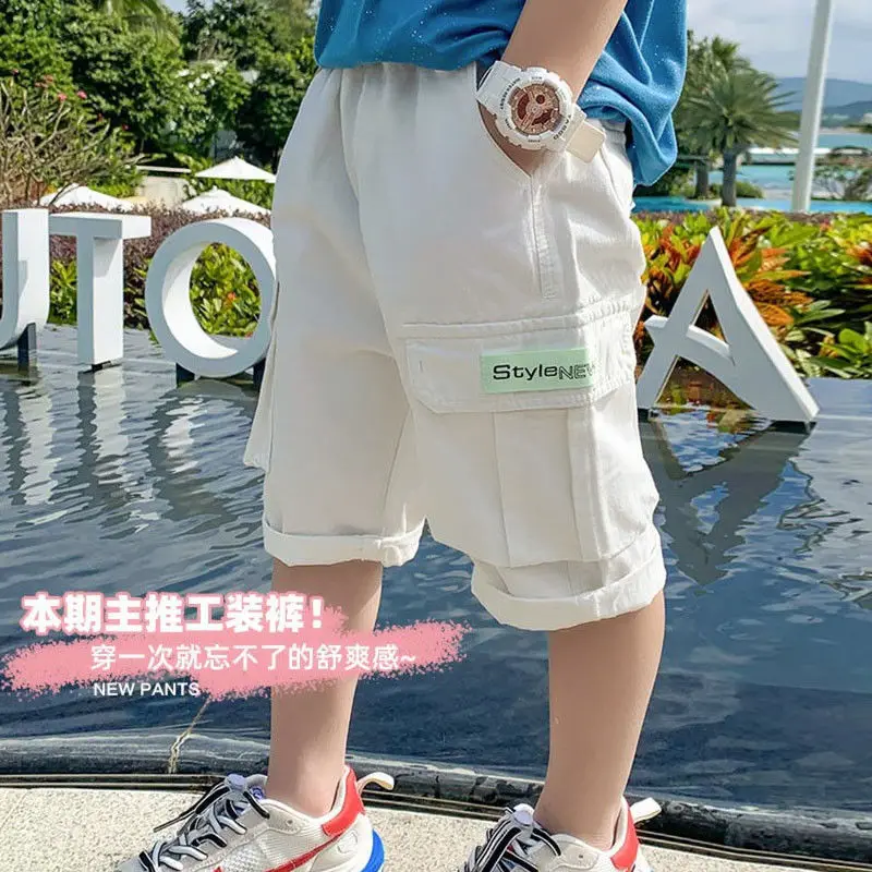 

Boy's Shorts Summer Pants 2021 Children's Overalls Trousers Childrens Thin Section Korean Version Of Cotton Cargo Trousers