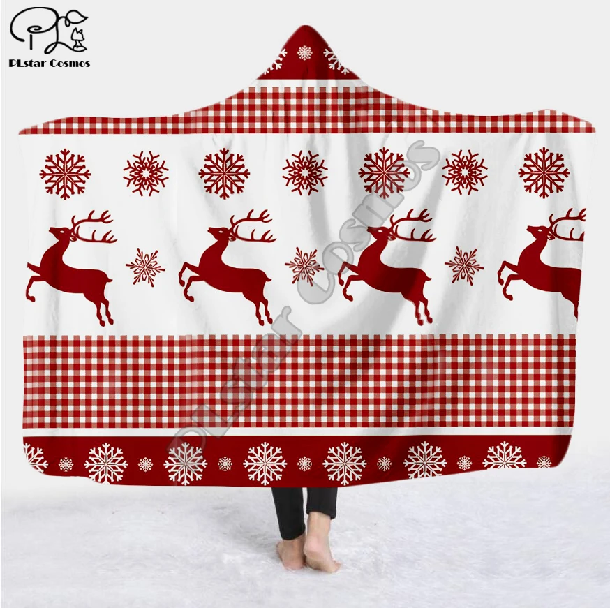 Рождественское и быстрое одеяло с капюшоном 3D полным принтом для взрослых мужчин
