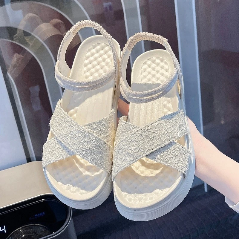 

Platform Shoes Women Chunky Sandals Fashion Summer Embroidery Lace Embroidery Women Thick Soled Beach Sandals Casual Women Shoes