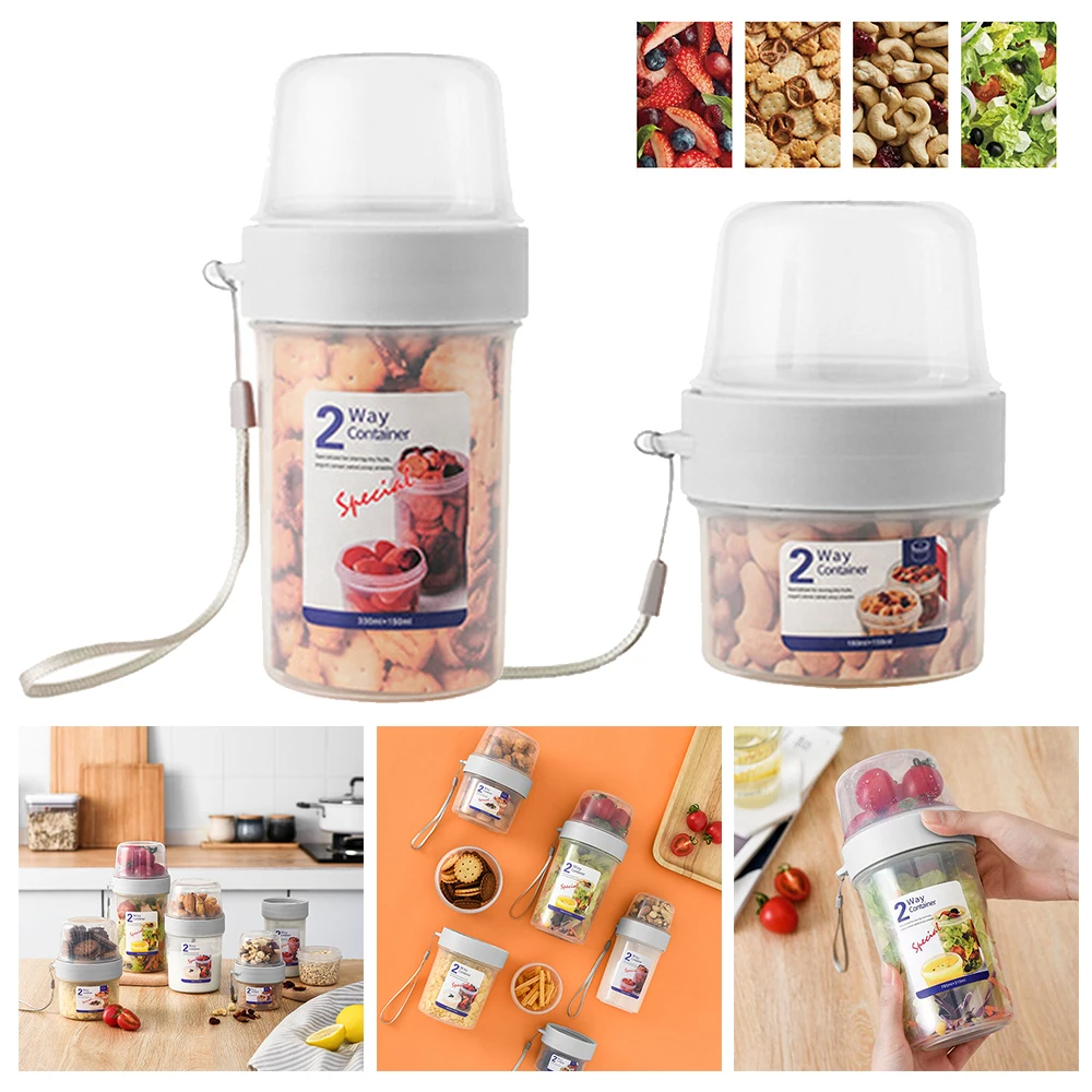 

2 Layer Food Storage Jar Moistureproof Kitchen Nuts Cereal Portable Picnic Milk Can Vegetable Salad Container Food Storage Box