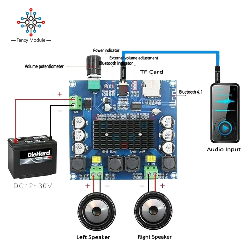 Плата цифрового усилителя мощности diymore XH A104 TPA3116 Bluetooth 4 1 2x50 Вт стереомодуль