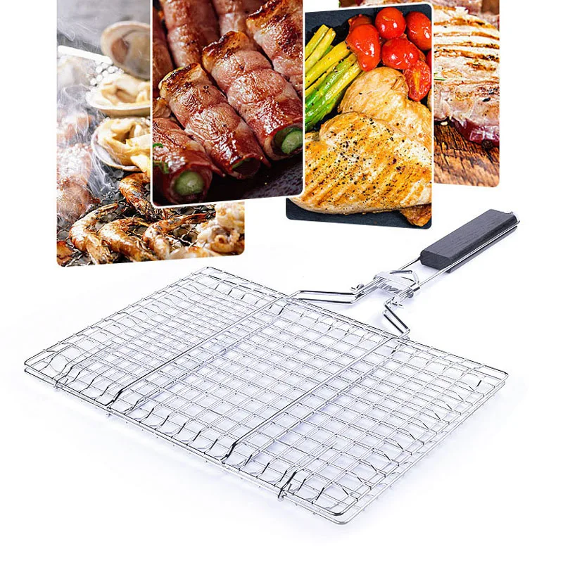 

Foldable Stainless Steel Detachable Barbecue Accessories Barbacoa Roasted Net Grilled Fish Clip Grill Vegetable Basket BBQ Tools