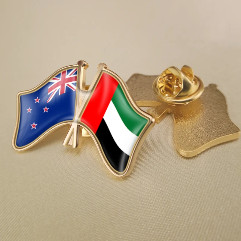 

New Zealand and United Arab Emirates Crossed Double Friendship Flags Lapel Pins Brooch Badges