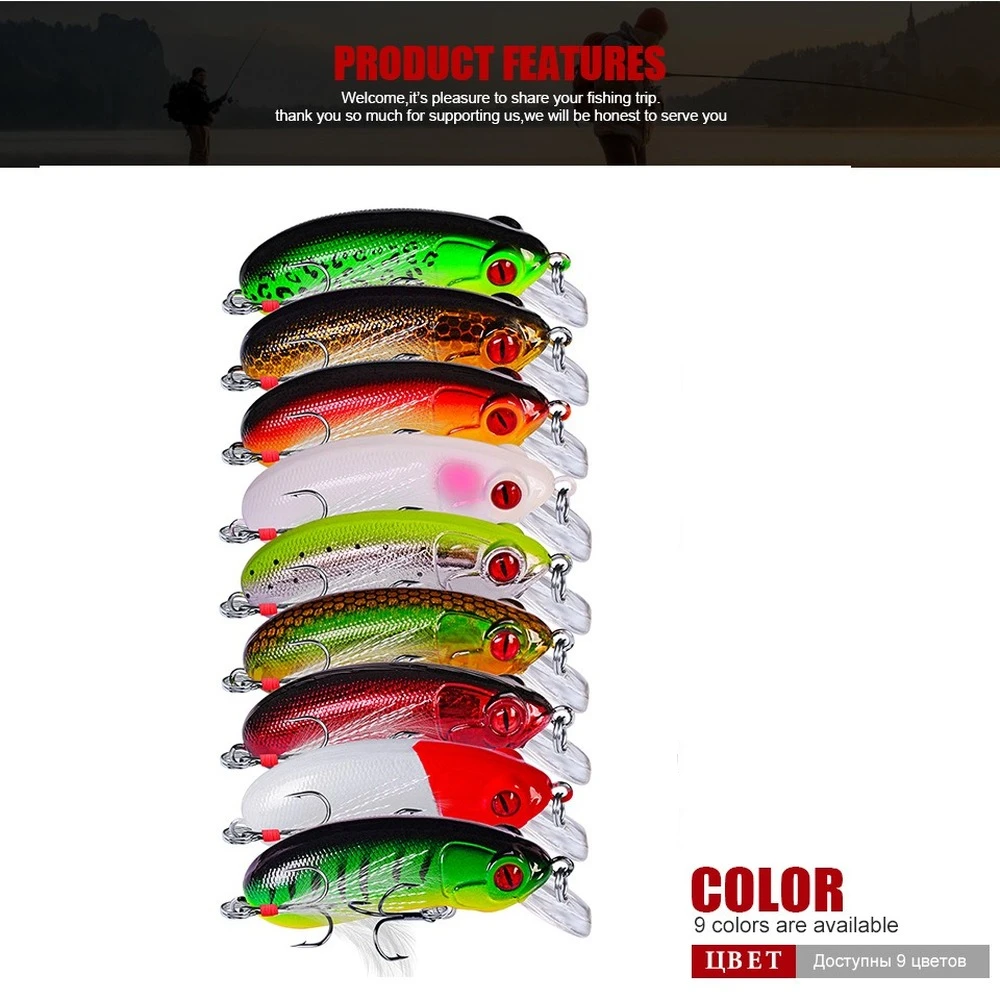 

1 PCS Fishing Minnow Swim Fish Bait Artificial Hard Bait10g/62mm 3D Eyes Crankbait Floating Wobbler Jig Top Water Fishing Gear