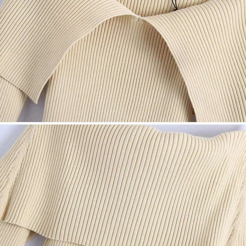 

2021 Autumn One Shoulder Sweater Solid Women Long Sleeve Knitted Pullovers Sexy Slim Crop Tops Female Fashion Streetwear Jumpers