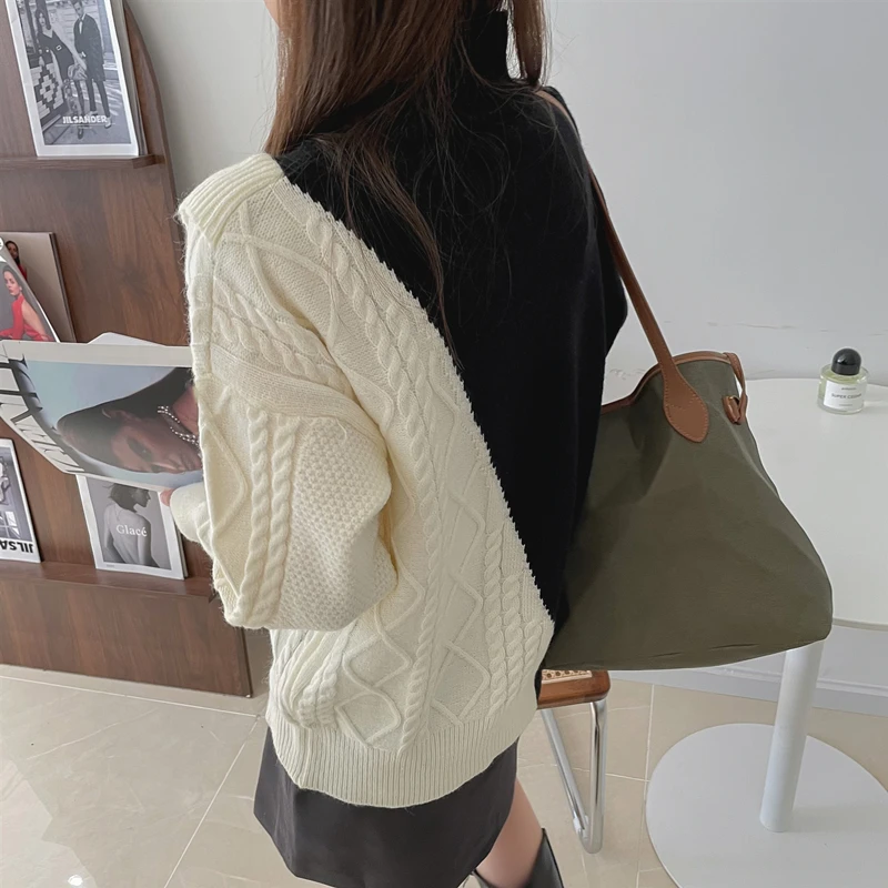 Новинка Осень-зима 2021 вязаный пуловер контрастных цветов с прострочкой модный