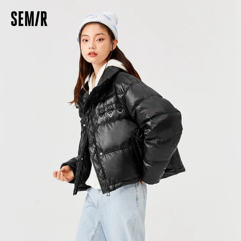SEMIR Down Jacket Women Stand-Up Collar White Duck Down Winter New Loose Solid Simple Style Ladies Jacket Commuter