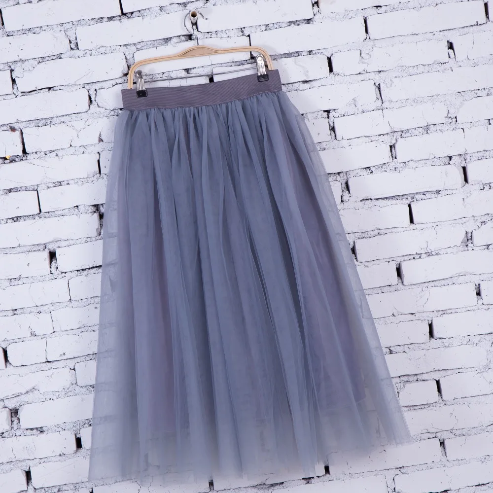 

80 cm Sweet Princess Tutu Tulle Skirt for Women Elastic Faldas High Waist Midi Mid-Caft Mesh Yarn Skirts Saia Jupe