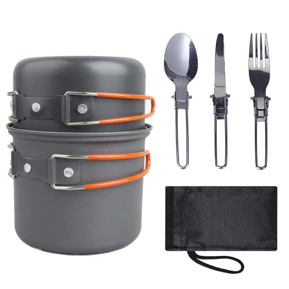 

Outdoor Hiking Camping Cookware Set and Utensils Set Portable Tableware Mess Cooking pots set Kitchen Equipment 1-2 Person 티타늄