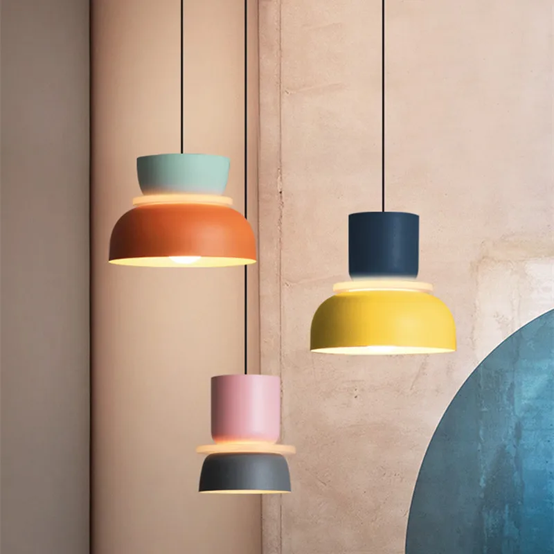 Creative Candy Color Bedroom Bedside Led Pendant Lamp Nordic Multicolor Restaurant Bar Cafe Decro Hanging Light Fixtures