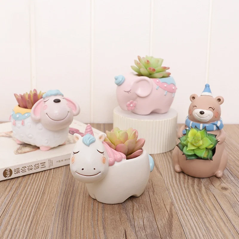 Cartoon Animal Flower Pot Planter For Succulents Desktop Elephan Lamb Bear Vase For Mini Bonsai Home Garden Decoration