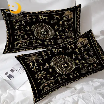 BlessLiving Egyptian Pillow Cover Black and Gold Pillowcase Ancient Art Gold Pillow Case Yellow Decorative Bedding 50x75cm 2pcs 1
