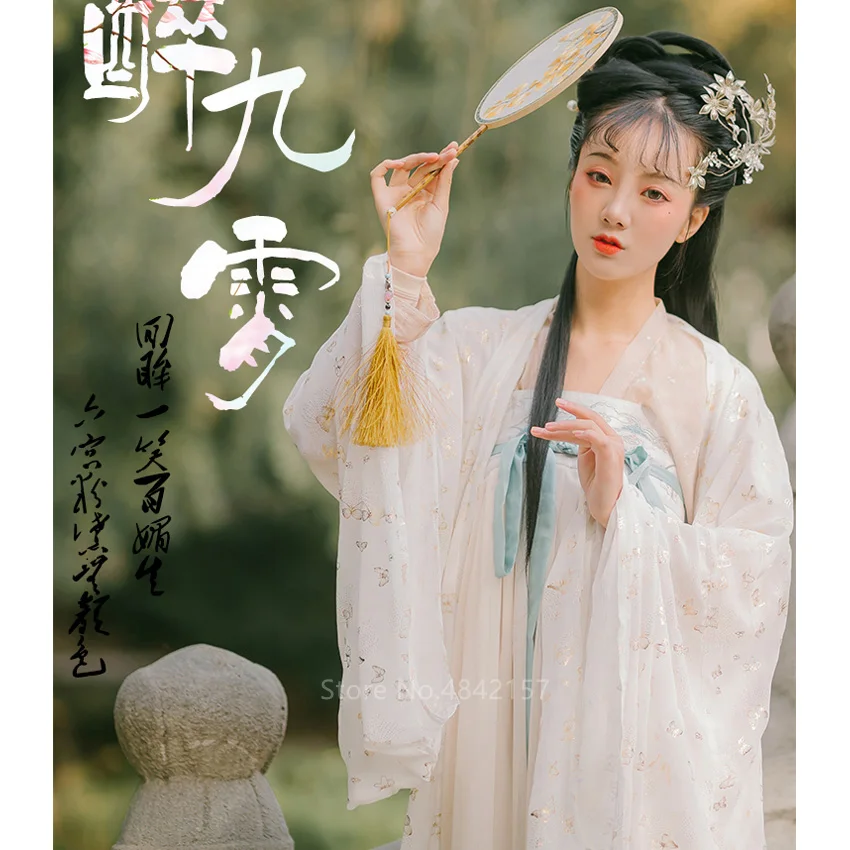 

Ancient Chinese Traditional Hanfu for Adult Girl 3PCs Elegant Floral Embroidery Stage Performance Costume Folk Dance Dress Women