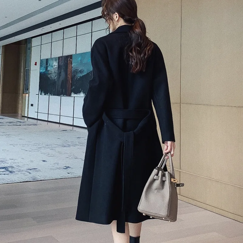 Женское повседневное шерстяное пальто свободное двубортное длинное в Корейском