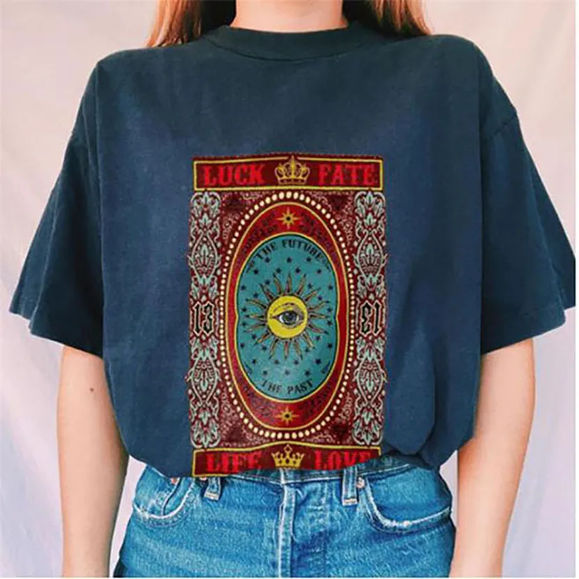 

Harajuku Eyes Graphic T Shirt Women 2021 Casual Loose O Neck Short Sleeve Blue Tee Shirt Femme Summer Vintage Tops T-shirts