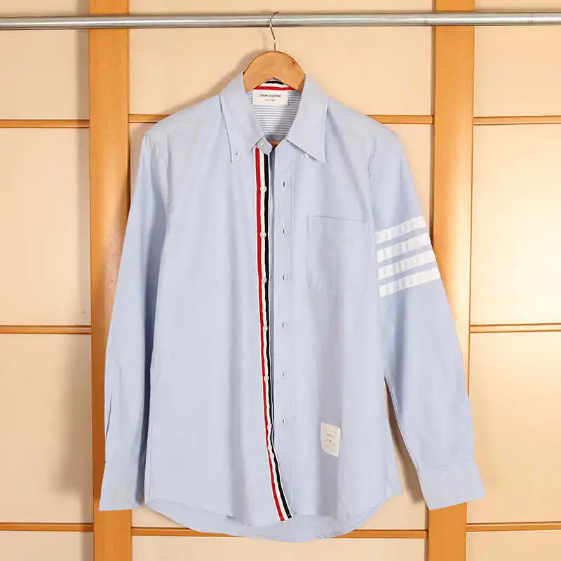 

2021 TB fashion brand shirts men long sleeve striped casual shirt turn down collar cotton men's dress shirt office clothing