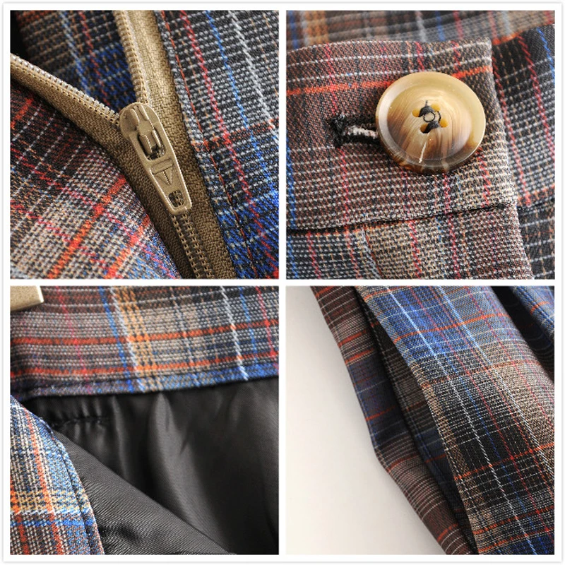 Комплект из двух предметов Женский винтажный офисный пиджак в клетку пальто и