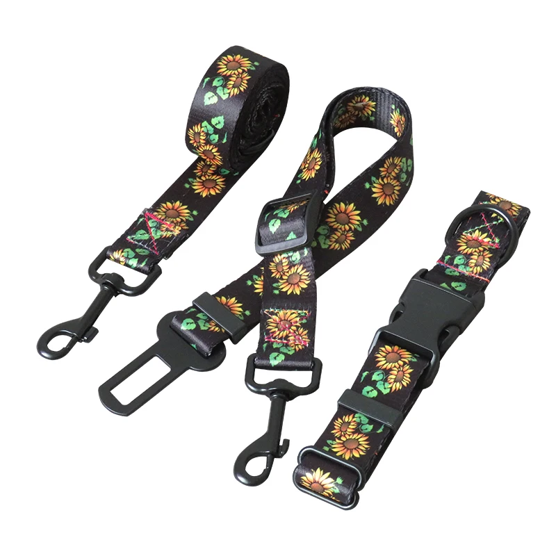 

Sunflower Width 2.5cm Dog Collar Leash Car Safety Seat Belt for Small Medium Puppy Leads Rope Soft Pet Supplies Accessories