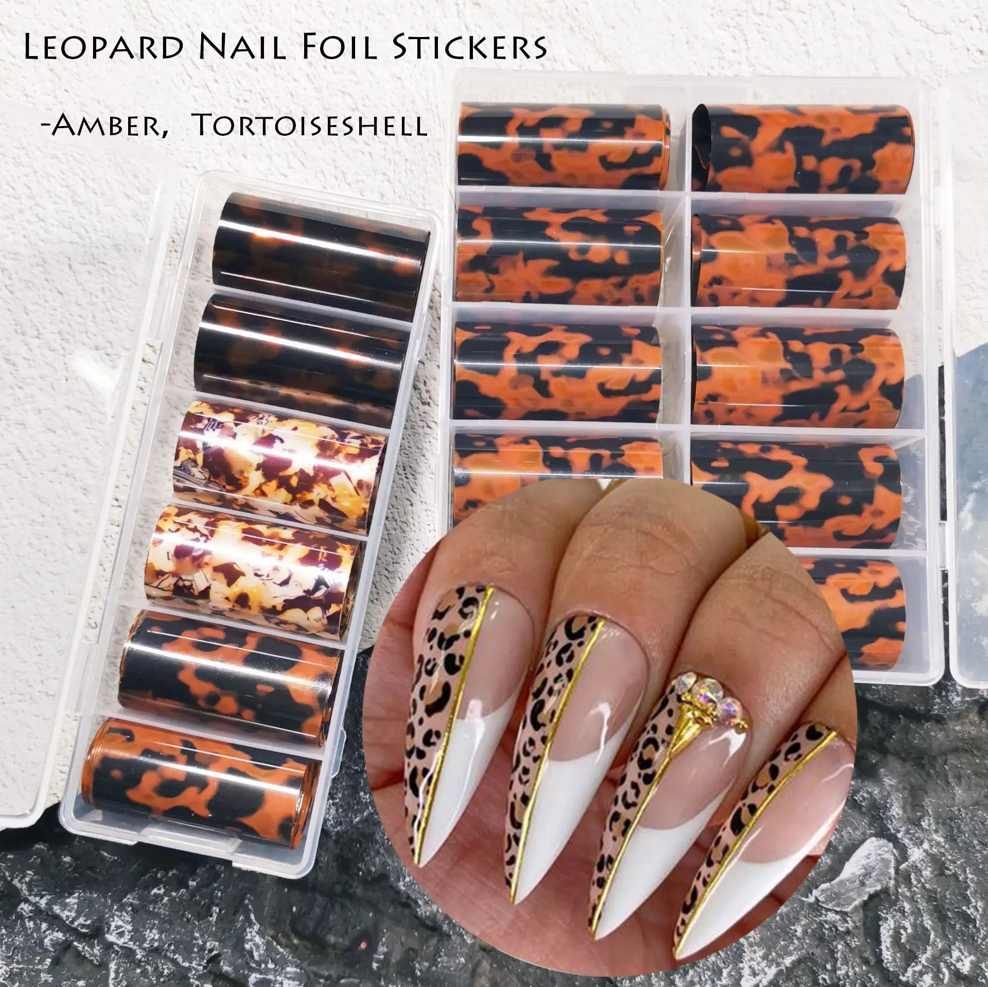 

Leopard Nail Foil Stickers Autumn Winter Amber Transfer Paper Tortoiseshell Starry Sky Manicure Nail Art Decorations