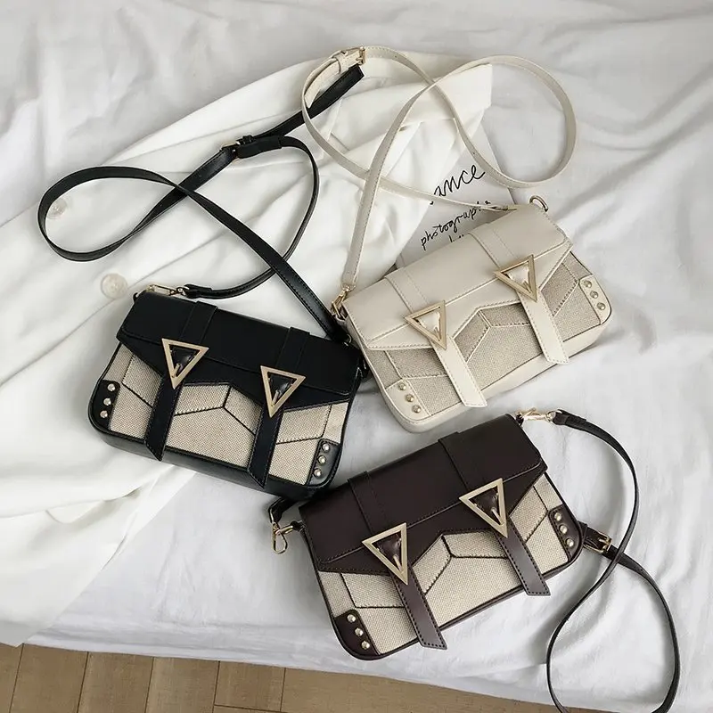 

Women's fashion small square bag Patchwork design PU leather shoulder bag lady messenger bag Adjustable shoulder strap handbags