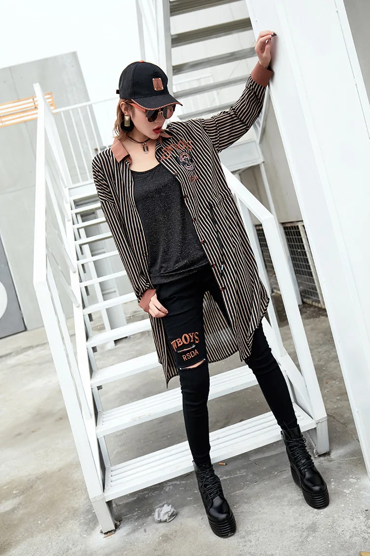 Max LuLu модная Корейская брендовая блузка с вышивкой для девочек, женские длинные рубашки в полоску с 3d рисунком, Весенняя женская одежда
