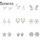 Женские серьги-гвоздики из серебра 925 пробы с оленем и снежинкой