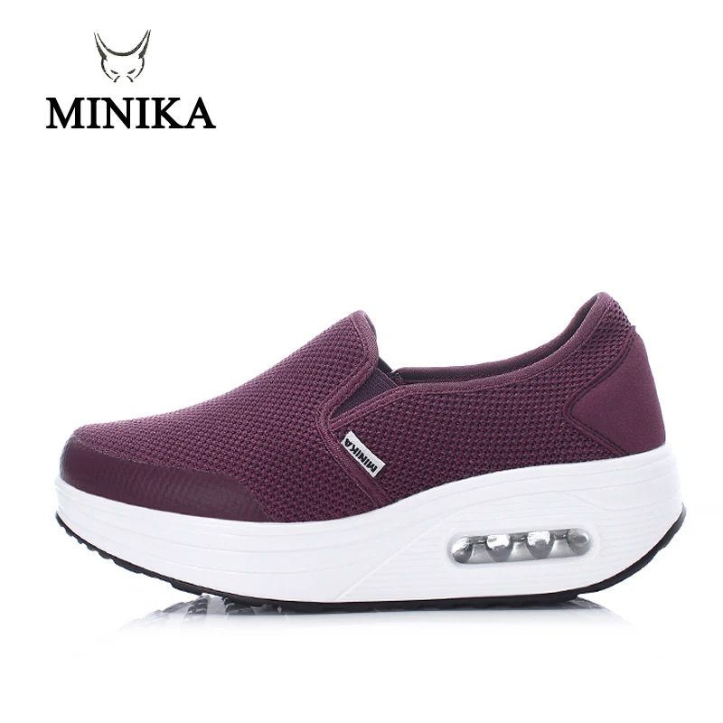 

Minika Purple Slip On Toning Shoes For Women Walking Shoes Shopping Slimming Workout Sneakers Wedge Platform Swing Shoes Fitness