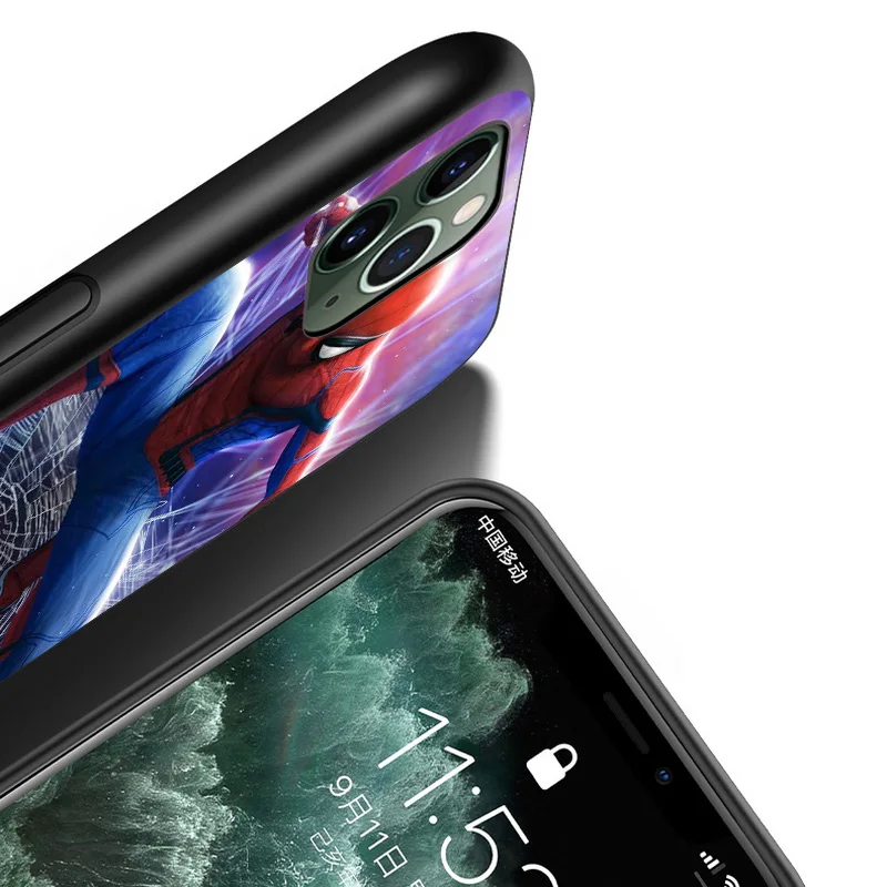 

Marvel Spider-Man Avengers Super Hero For Apple iPhone 12 11 XS Pro Max Mini XR X 8 7 6 6S Plus 5 SE 2020 Soft Black Phone Case