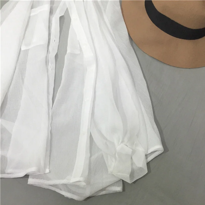 Женская шифоновая блузка летняя свободная повседневная однотонная с длинным