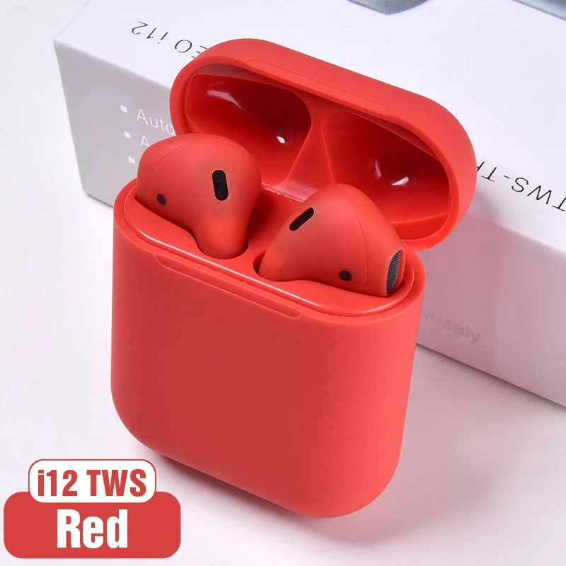 Красный I12 tws Bluetooth Наушники Беспроводные спортивные наушники для iPhone xiaomi huawei сенсорное управление наушники объемный звук зарядный чехол - Цвет: Красный