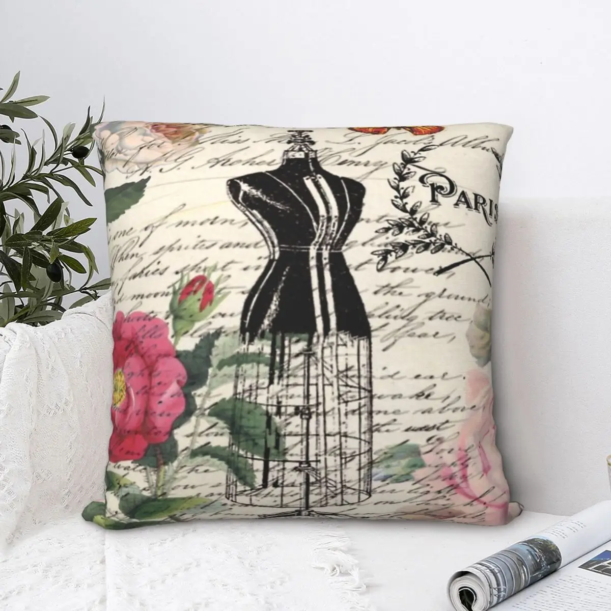 

French Country Rose Floral Modern Dress Paris Throw Pillow Case Short Plus Cushion Covers Home Sofa Chair Decorative Backpack
